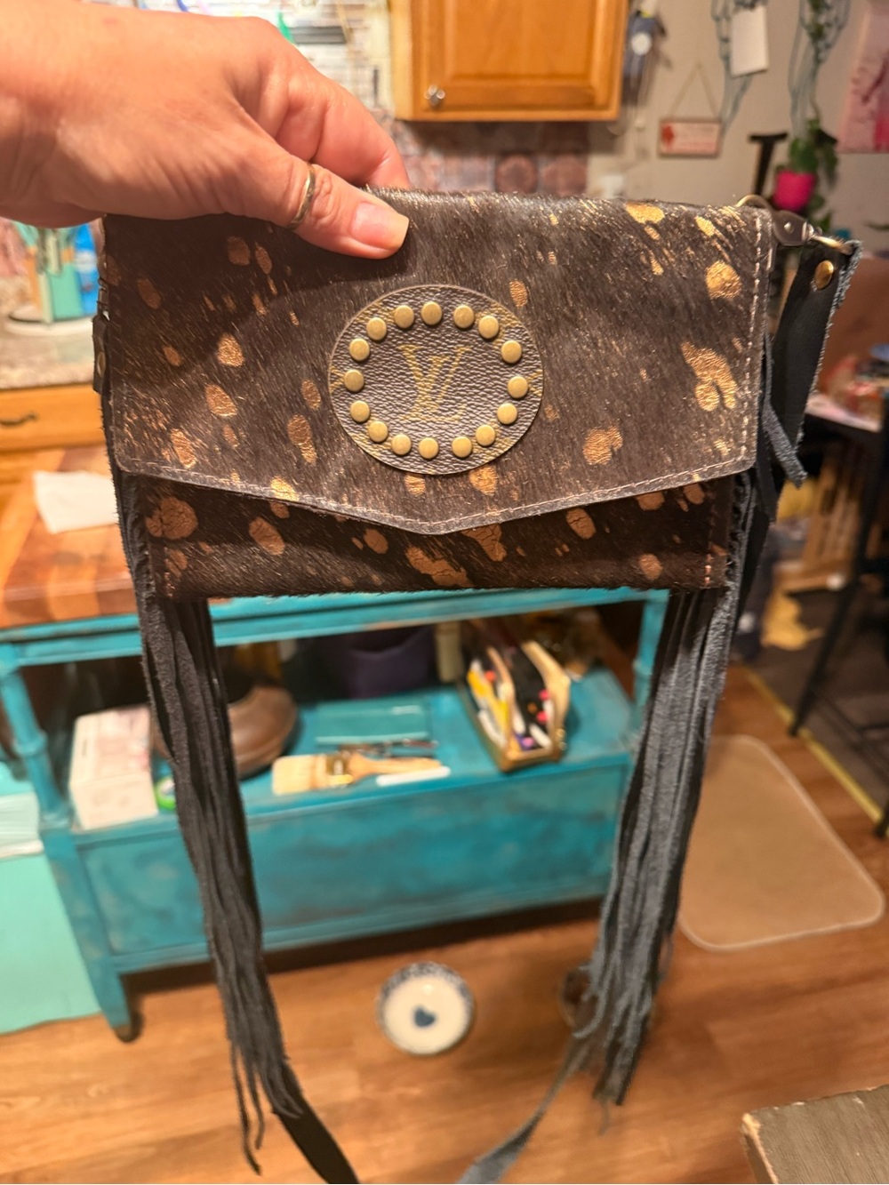 Louis Vuitton Brown and Black Spotted Fringe Crossbody Bag